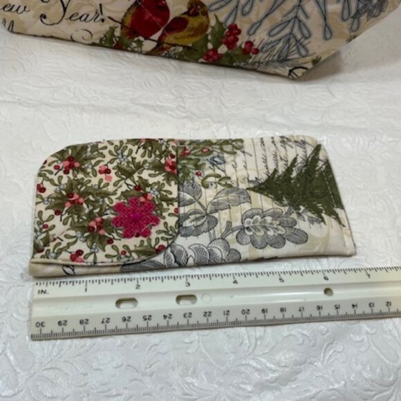 Handmade Christmas Fabric Button Closure Cotton Tote Handbag w/Eyeglass Case NEW - Picture 10 of 10